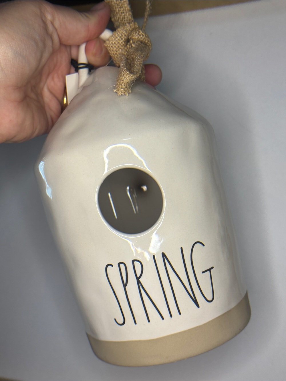 Rae Dunn “Spring” dimply bird house white ceramic and beige